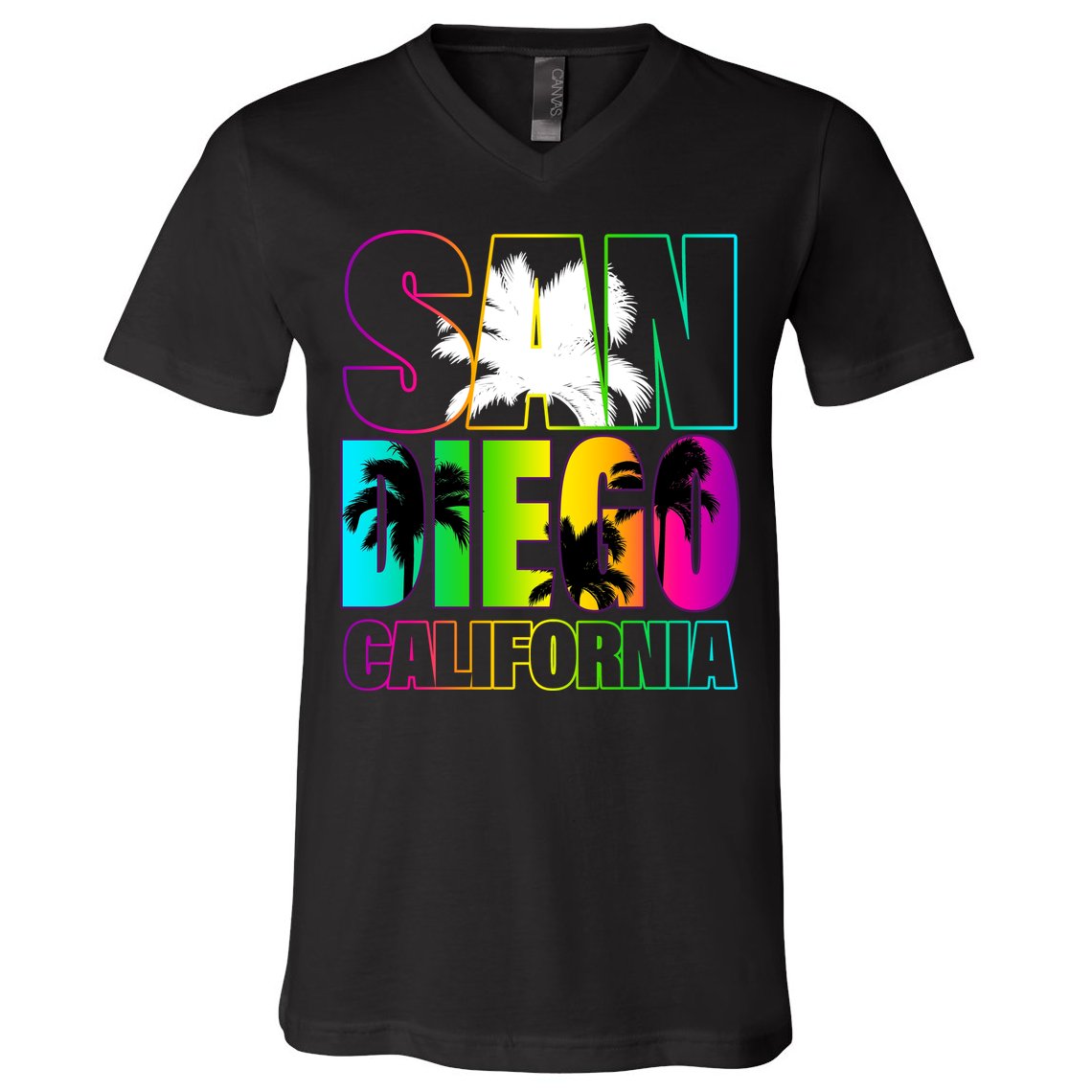 Colorful San Diego California V-Neck T-Shirt