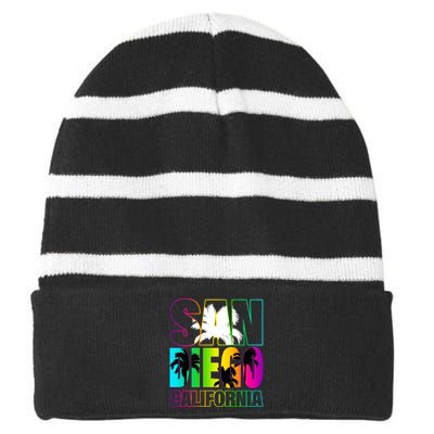 Colorful San Diego California Striped Beanie with Solid Band