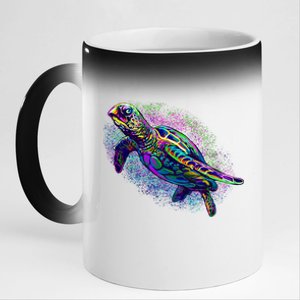 Colorful Sea Turtle Art Pattern 11oz Black Color Changing Mug