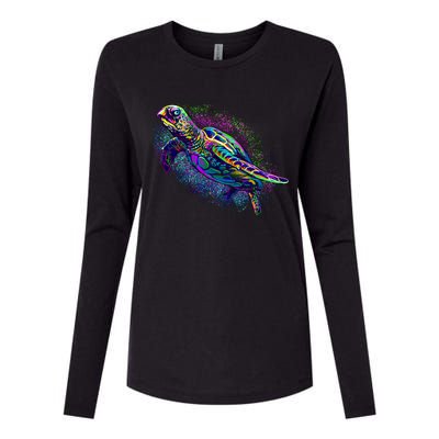 Colorful Sea Turtle Art Pattern Womens Cotton Relaxed Long Sleeve T-Shirt