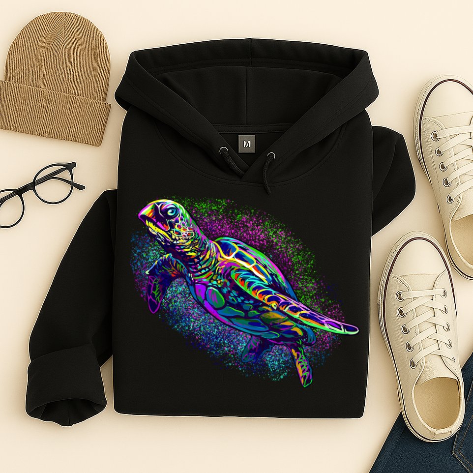 Colorful Sea Turtle Art Pattern Hoodie