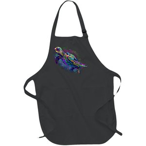 Colorful Sea Turtle Art Pattern Full-Length Apron With Pockets