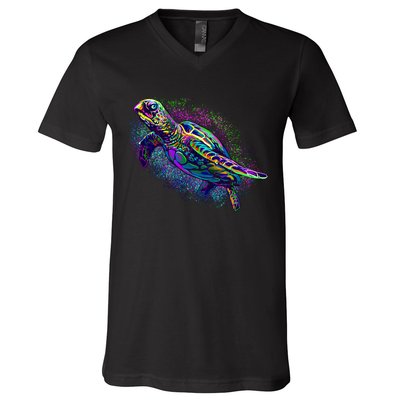 Colorful Sea Turtle Art Pattern V-Neck T-Shirt