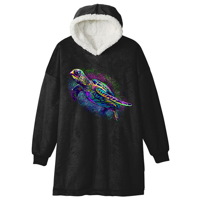 Colorful Sea Turtle Art Pattern Hooded Wearable Blanket