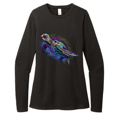 Colorful Sea Turtle Art Pattern Womens CVC Long Sleeve Shirt