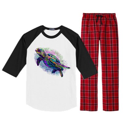 Colorful Sea Turtle Art Pattern Raglan Sleeve Pajama Set