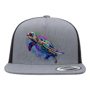 Colorful Sea Turtle Art Pattern Flat Bill Trucker Hat