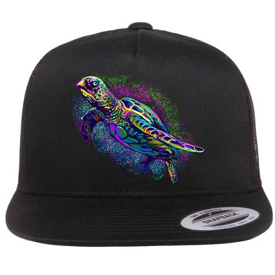 Colorful Sea Turtle Art Pattern Flatbill Hat