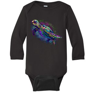 Colorful Sea Turtle Art Pattern Baby Long Sleeve Bodysuit