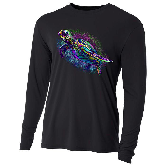 Colorful Sea Turtle Art Pattern Cooling Performance Long Sleeve Crew