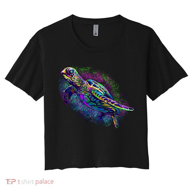 Colorful Sea Turtle Art Pattern Crop Top
