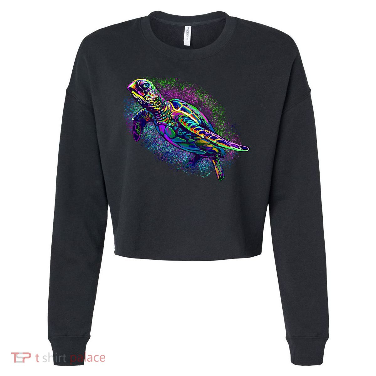 Colorful Sea Turtle Art Pattern Cropped Pullover Crew