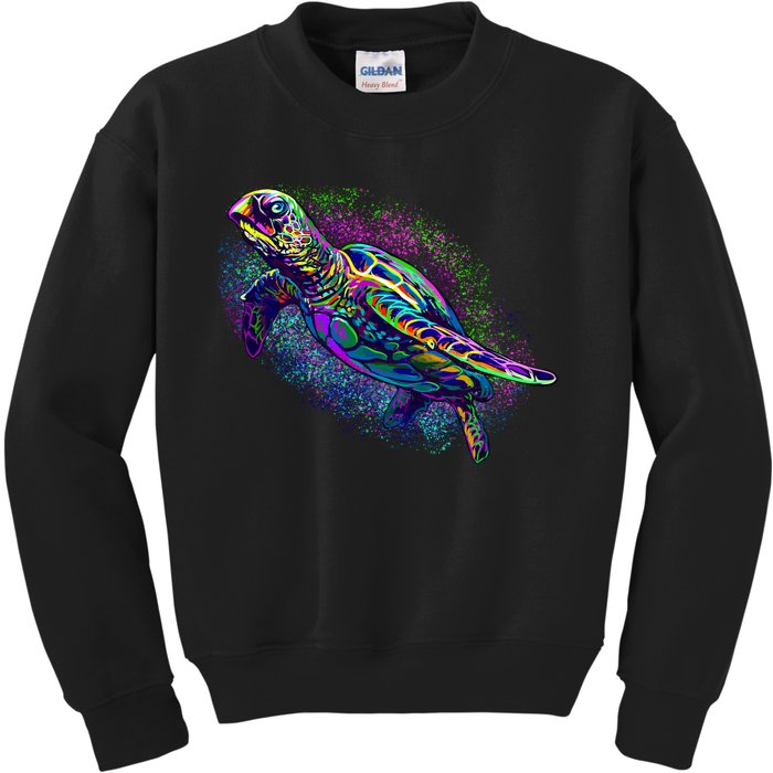 Colorful Sea Turtle Art Pattern Kids Sweatshirt