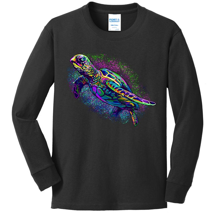 Colorful Sea Turtle Art Pattern Kids Long Sleeve Shirt