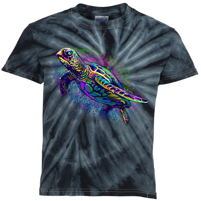 Colorful Sea Turtle Art Pattern Kids Tie-Dye T-Shirt