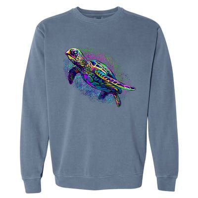 Colorful Sea Turtle Art Pattern Garment-Dyed Sweatshirt