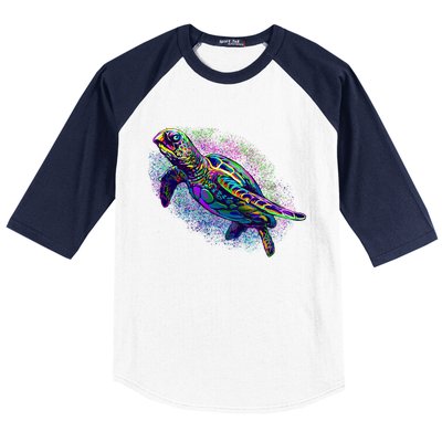 Colorful Sea Turtle Art Pattern Baseball Sleeve Shirt