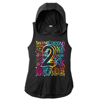 Colorful Second 2nd Grade Word Art Ladies PosiCharge Tri-Blend Wicking Draft Hoodie Tank