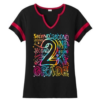 Colorful Second 2nd Grade Word Art Ladies Halftime Notch Neck Tee