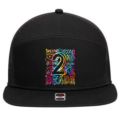 Colorful Second 2nd Grade Word Art 7 Panel Mesh Trucker Snapback Hat