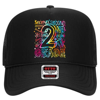 Colorful Second 2nd Grade Word Art High Crown Mesh Back Trucker Hat