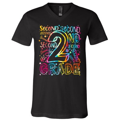 Colorful Second 2nd Grade Word Art V-Neck T-Shirt