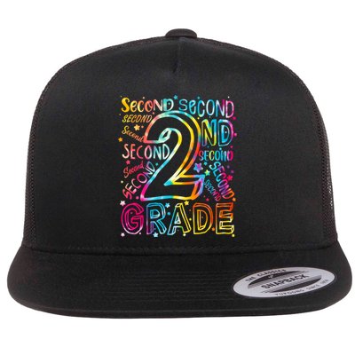 Colorful Second 2nd Grade Word Art Flat Bill Trucker Hat