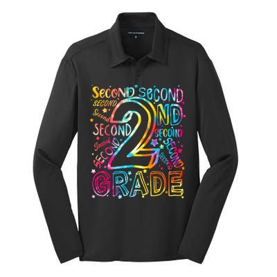 Colorful Second 2nd Grade Word Art Silk Touch Performance Long Sleeve Polo