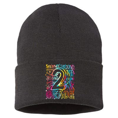 Colorful Second 2nd Grade Word Art Sustainable Knit Beanie