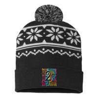 Colorful Second 2nd Grade Word Art USA-Made Snowflake Beanie