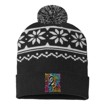 Colorful Second 2nd Grade Word Art USA-Made Snowflake Beanie