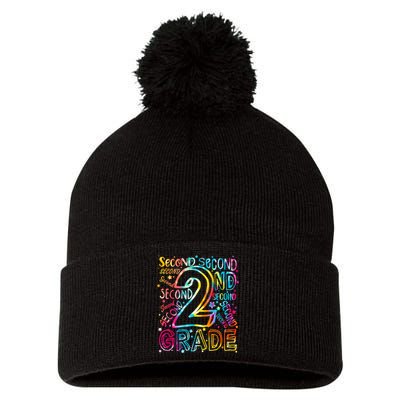 Colorful Second 2nd Grade Word Art Pom Pom 12in Knit Beanie