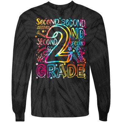 Colorful Second 2nd Grade Word Art Tie-Dye Long Sleeve Shirt