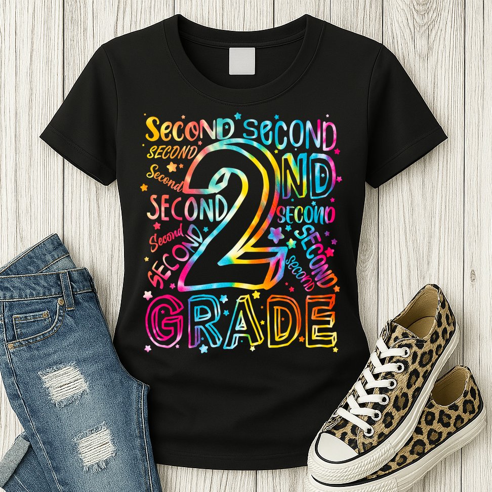 Colorful Second 2nd Grade Word Art Womens T-Shirt