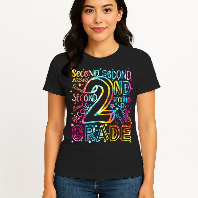 Colorful Second 2nd Grade Word Art Womens T-Shirt