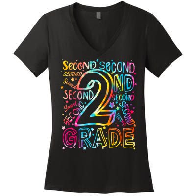 Colorful Second 2nd Grade Word Art Women's V-Neck T-Shirt