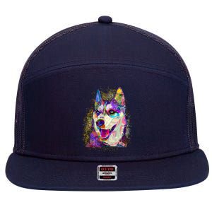 Colorful Siberian Husky 7 Panel Mesh Trucker Snapback Hat