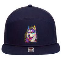 Colorful Siberian Husky 7 Panel Mesh Trucker Snapback Hat