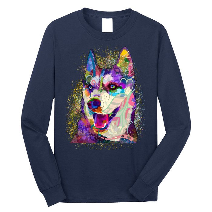 Colorful Siberian Husky Long Sleeve Shirt