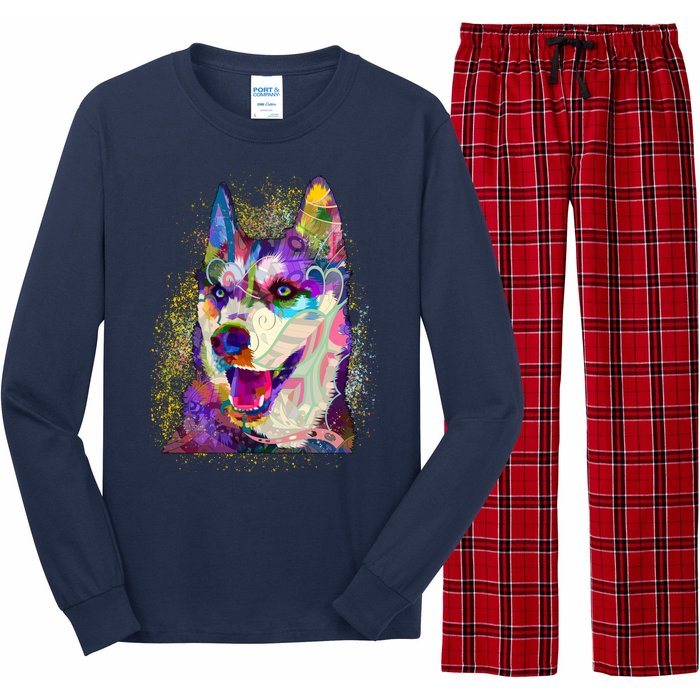 Colorful Siberian Husky Long Sleeve Pajama Set