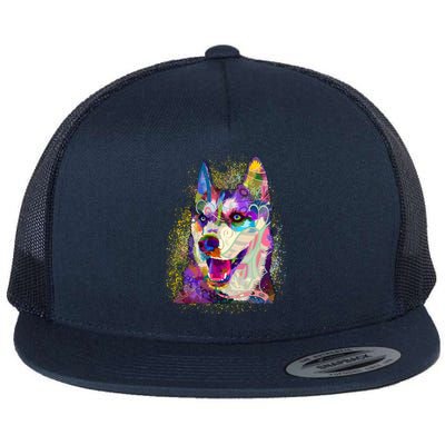 Colorful Siberian Husky Flatbill Hat