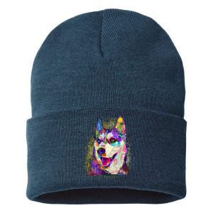 Colorful Siberian Husky Sustainable Knit Beanie