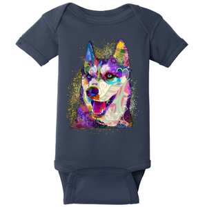 Colorful Siberian Husky Baby Bodysuit