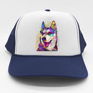 Colorful Siberian Husky Trucker Hat