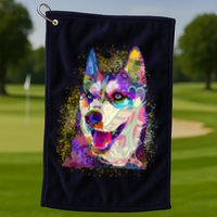 Colorful Siberian Husky Golf Towel