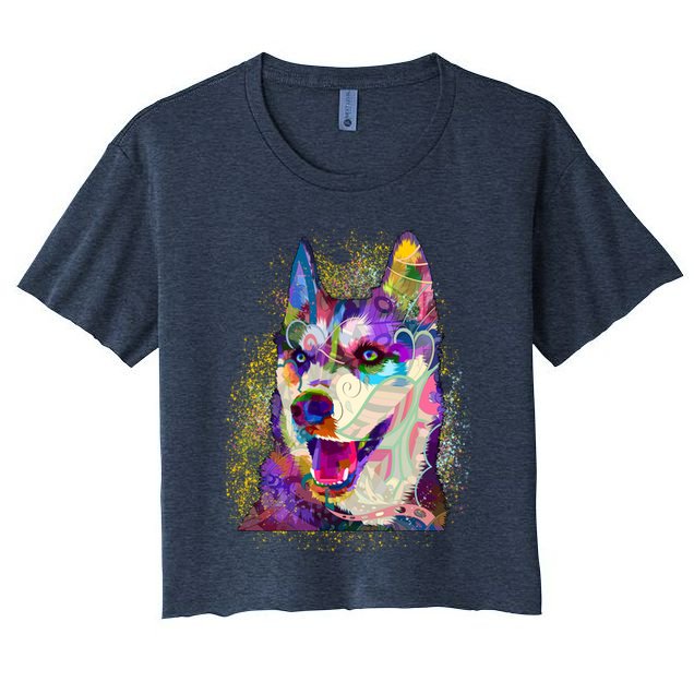 Colorful Siberian Husky Crop Top