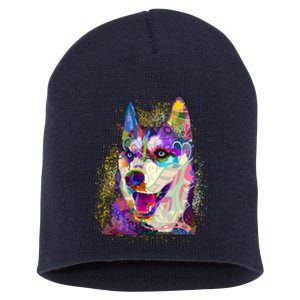 Colorful Siberian Husky Short Acrylic Beanie