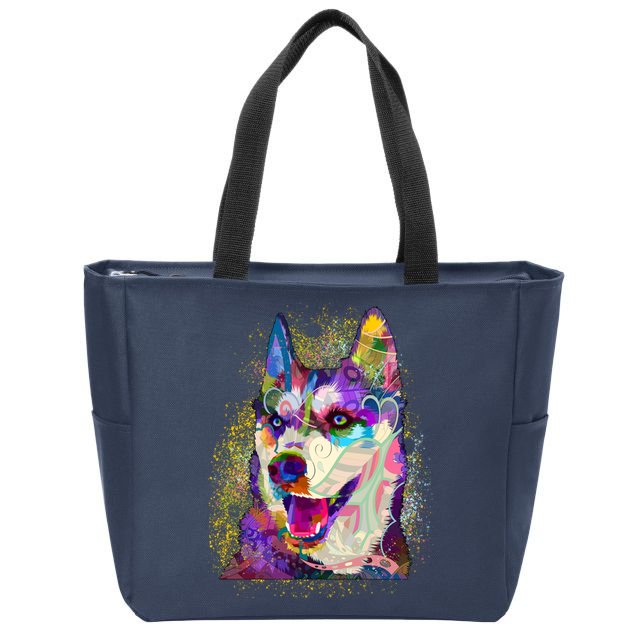 Colorful Siberian Husky Zip Tote Bag