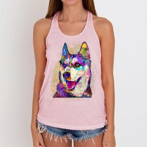 Colorful Siberian Husky Women's Knotted Racerback Tank