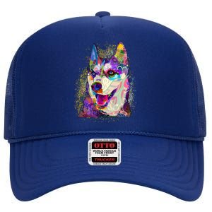 Colorful Siberian Husky High Crown Mesh Back Trucker Hat